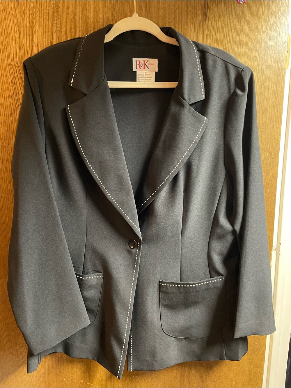 R&K Women's Black Blazer with Contrast Stitching